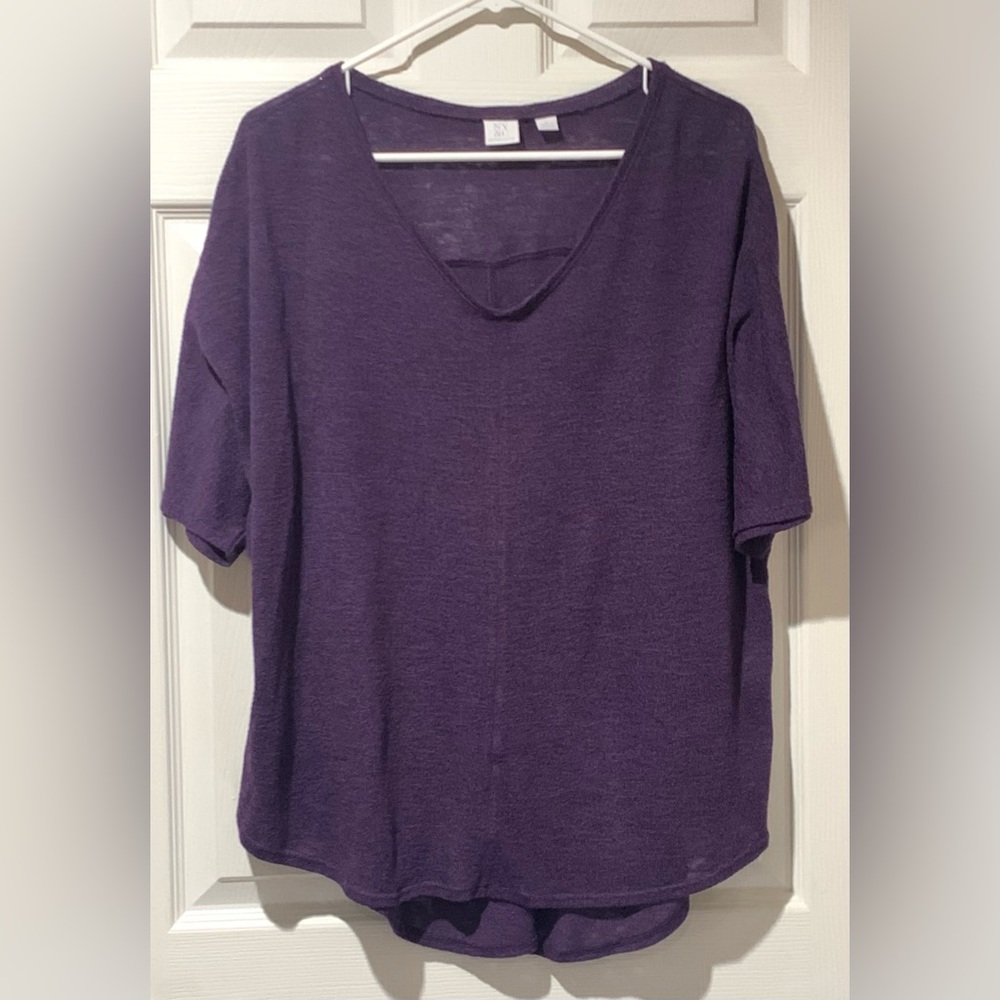 NY & Company XL Dark Purple Short Sleeve Sweater